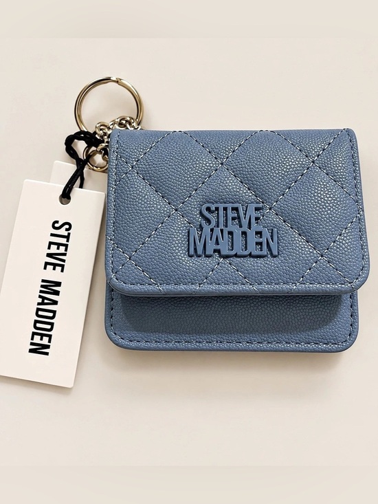 Steve Madden Handbags - Steve Madden Quilted Card Case Keychain Blue Wallet NWT